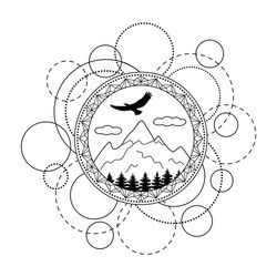 abstract pattern with mountains trees and eagle vector image