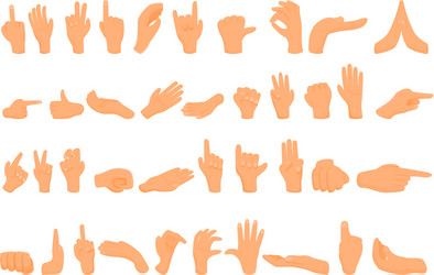 hand gestures icons set cartoon style vector