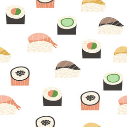 seamless pattern with different types of sushi vector image