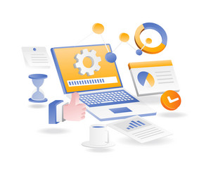 flat isometric concept loading process is running vector image