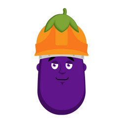 Eggplant builder in protective helmet emoji avatar vector