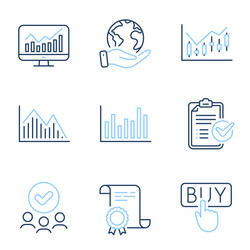 Investment graph statistics and buying icons set vector