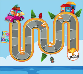 Boardgame design template with kids in racing car Vector Image