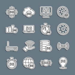set line location 5g network digital speed meter vector image