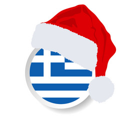 Greek Flag with Christmas Hat Vector Image