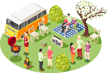 tailgate party isometric composition vector