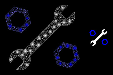 mesh net wrench and nuts with shiny network vector image