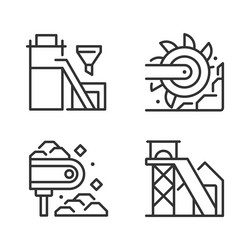 Coal mining process pixel perfect linear icons set vector