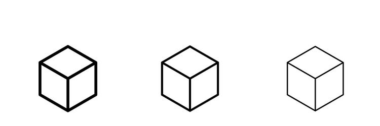 cube icons in three different stroke lines vector image