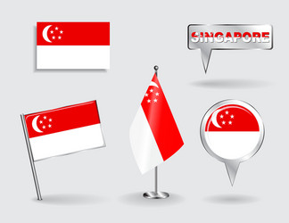 set of singapore pin icon and map pointer flags vector