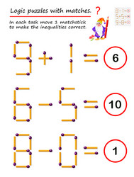 logical puzzle game with matches in each task vector image