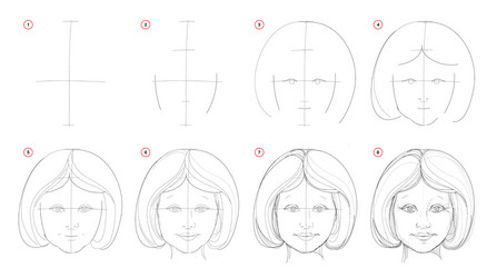 How to draw step-wise imaginary portrait cute vector