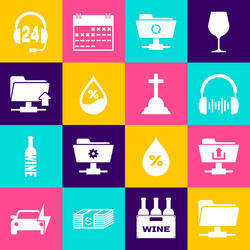 set ftp folder upload headphone and sound waves vector image