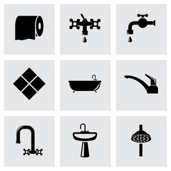 black bathroom icon set Vector Image