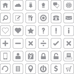 gray web icon set flat style on round rectangle vector image