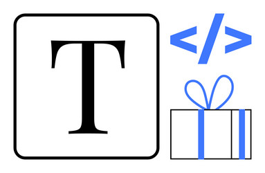typography icon with gift box and coding elements vector image