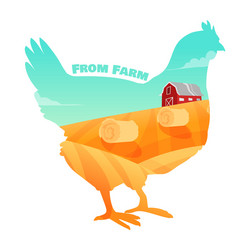 Hen with farm background inside concept of fresh vector