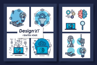 Six designs intelligence artificial and set vector