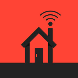 Black smart house with wifi icon on red background vector