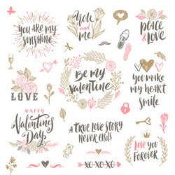 Set of valentines day hand drawn greetings Vector Image