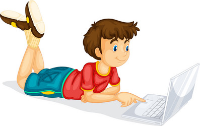 a boy and laptop vector