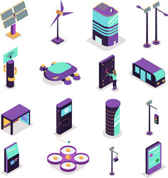 isometric smart city icons vector