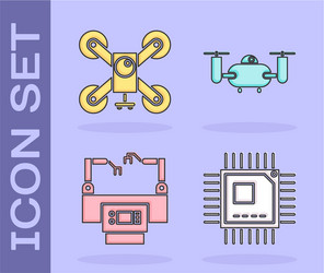 set processor with microcircuits cpu drone flying vector image