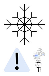 snowflake with alert triangle and robotic hand vector image