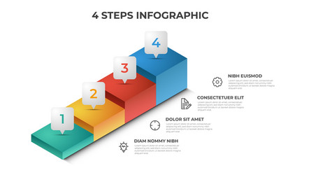 4 stairs steps infographic element template vector