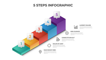 5 stairs steps infographic element template vector