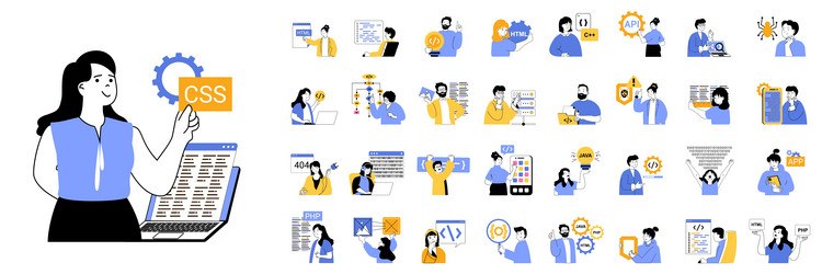 programming concept mega set with character scenes vector image