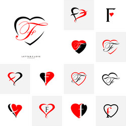 set of letter f heart logo icon design template vector