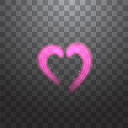 Bright neon heart sign on dark transparent vector