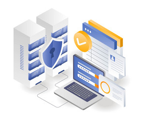 flat isometric concept store data on secure vector image