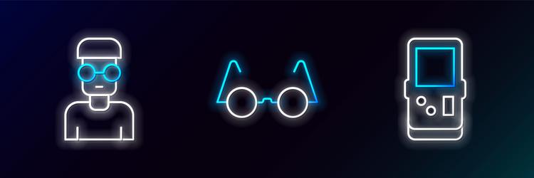 set line tetris nerd geek and eyeglasses icon vector image