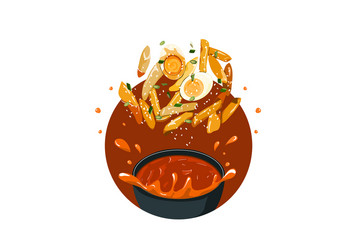 Fried garae-tteok or rice cakes with sauce vector
