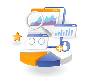 flat isometric concept team progress analysis data vector image