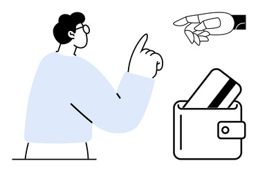 man pointing with finger robotic hand and wallet vector image