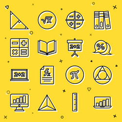 set line laptop with graph chart triangle math vector image