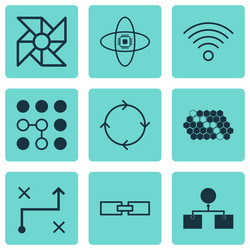 set of 9 machine learning icons includes solution vector image
