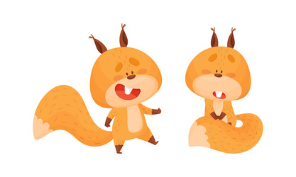 cute happy squirrel various activities set lovely vector image