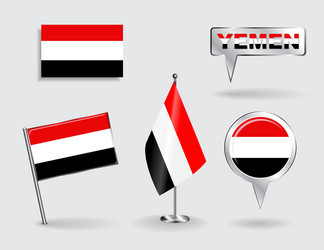 Set of yemeni pin icon and map pointer flags vector