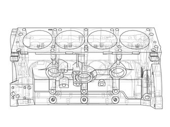 engine block sketch rendering of 3d vector image