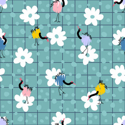 seamless pattern with cranes on grid background vector image