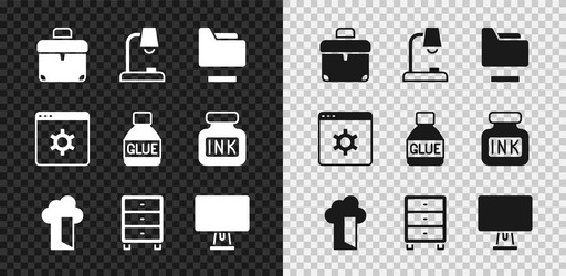 set briefcase table lamp document folder cloud vector image