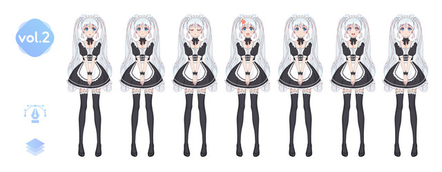 anime manga girl costume maid cafe vector