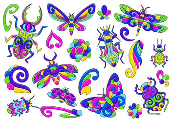 set decorative stylized bugs and insects vector