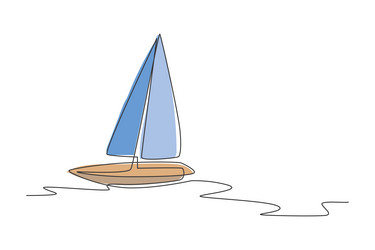 one single line drawing of sail boat sailing vector