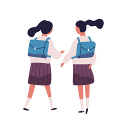 Pair of girls or twin sisters dressed in school vector