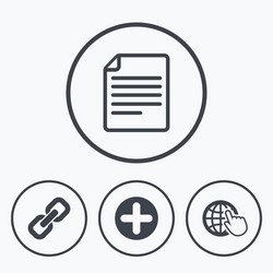 plus circle and hyperlink signs file globe vector image